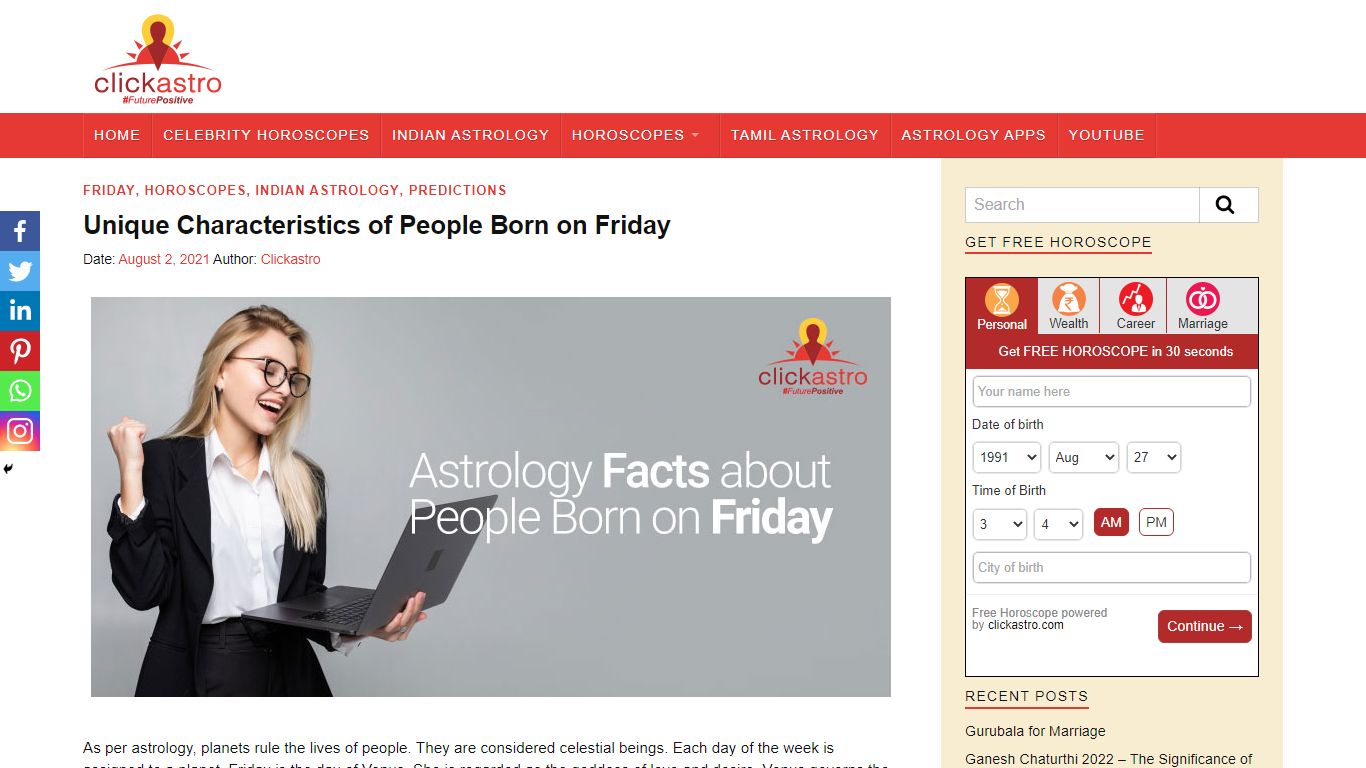 Unique Characteristics of People Born on Friday - clickastro.com