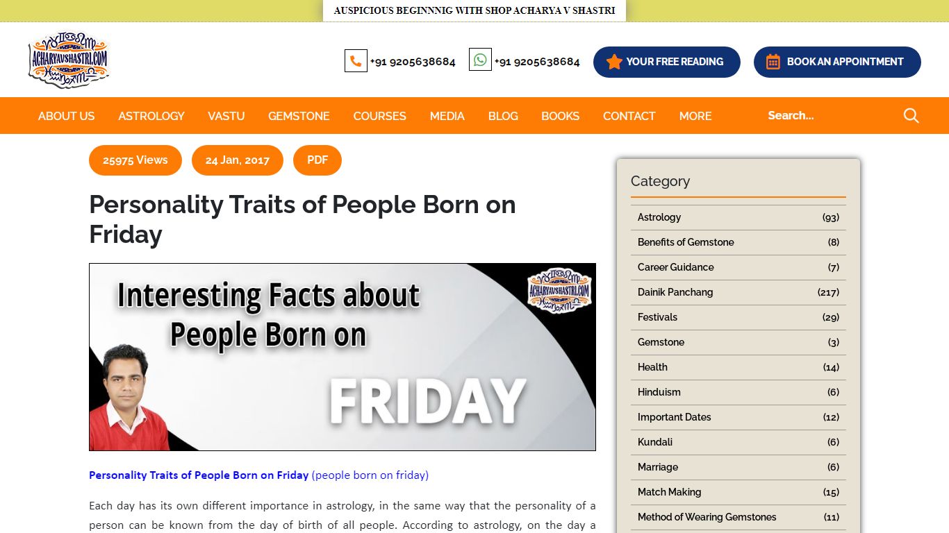 Personality Traits of People Born on Friday - Acharya V Shastri